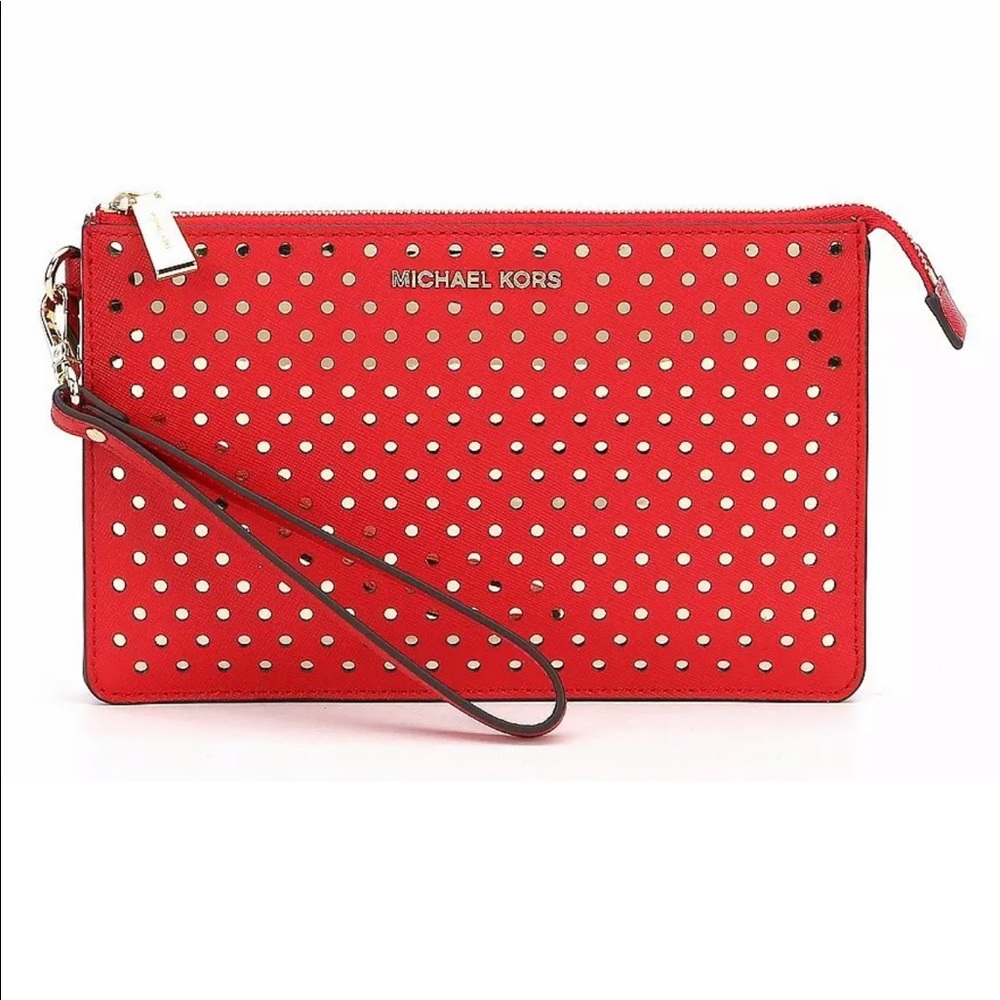 NWT Micheal Kors Medium Gusset Leather Wristlet